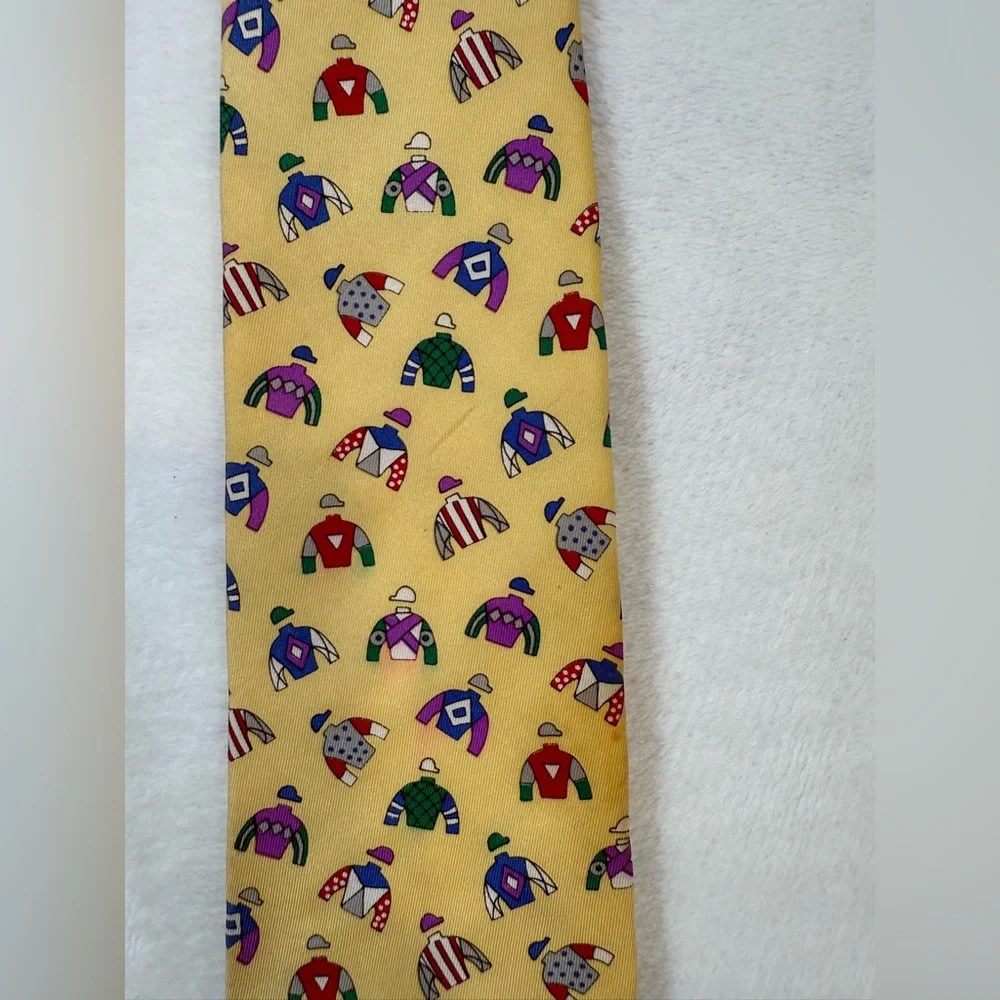 VINTAGE Alynn Neckwear Tie Necktie Yellow Racing Colors Jockey 1994 90s USA Mens